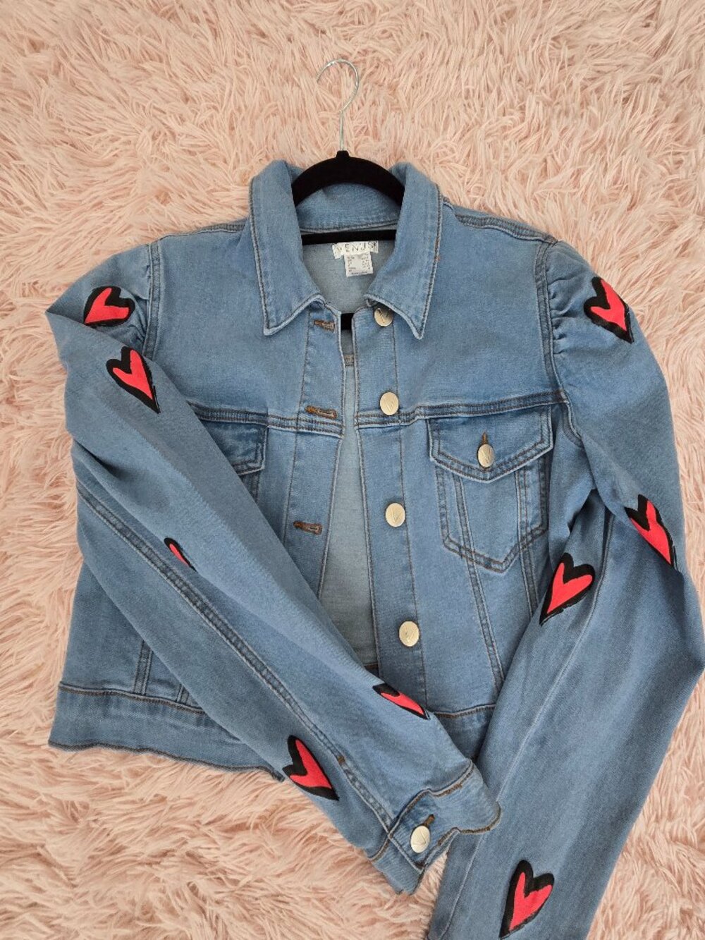 Cropped Jean Jacket with Hearts